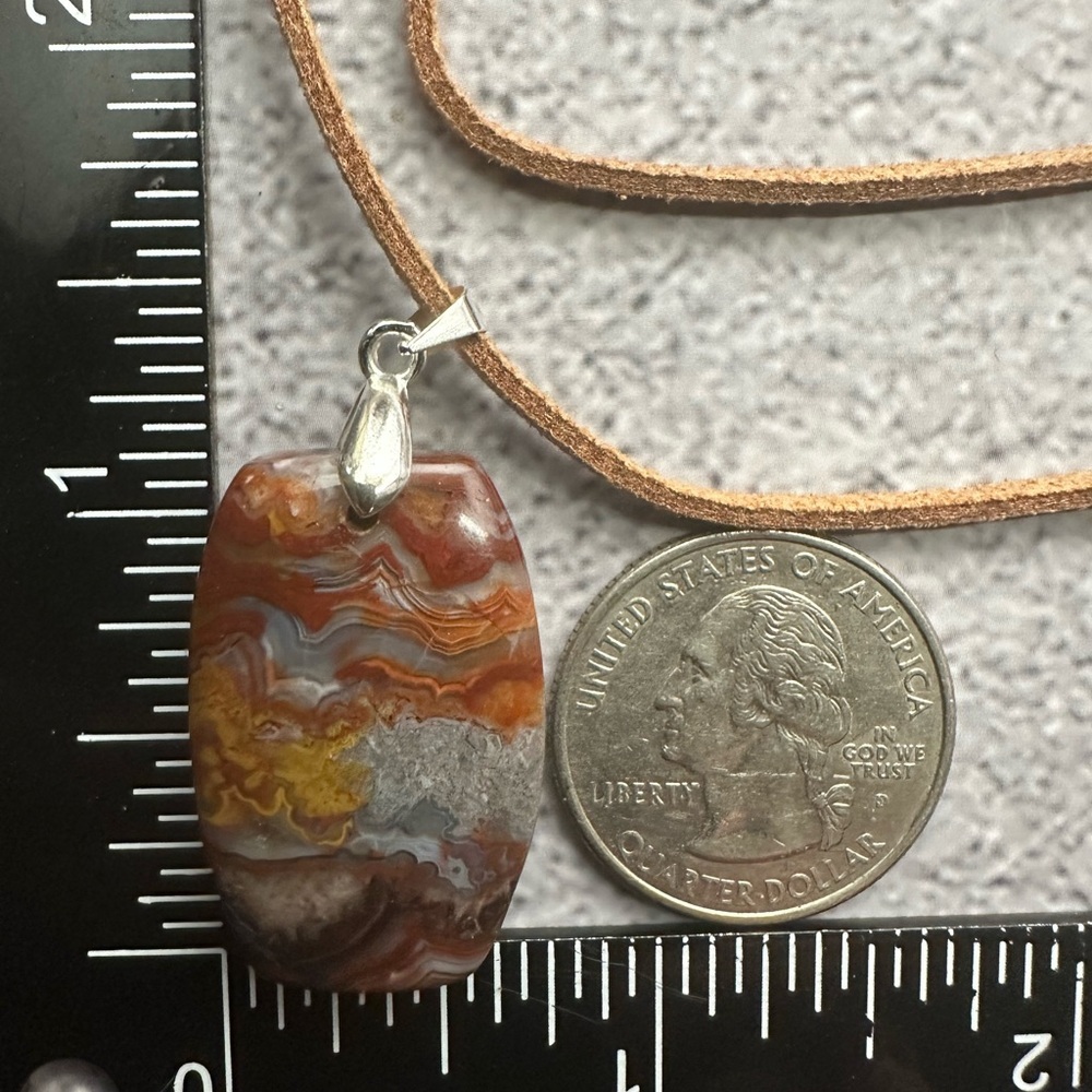 Mexican Crazy Lace Agate Pendant Necklace on Tan Faux Suede - Picture 9 of 9
